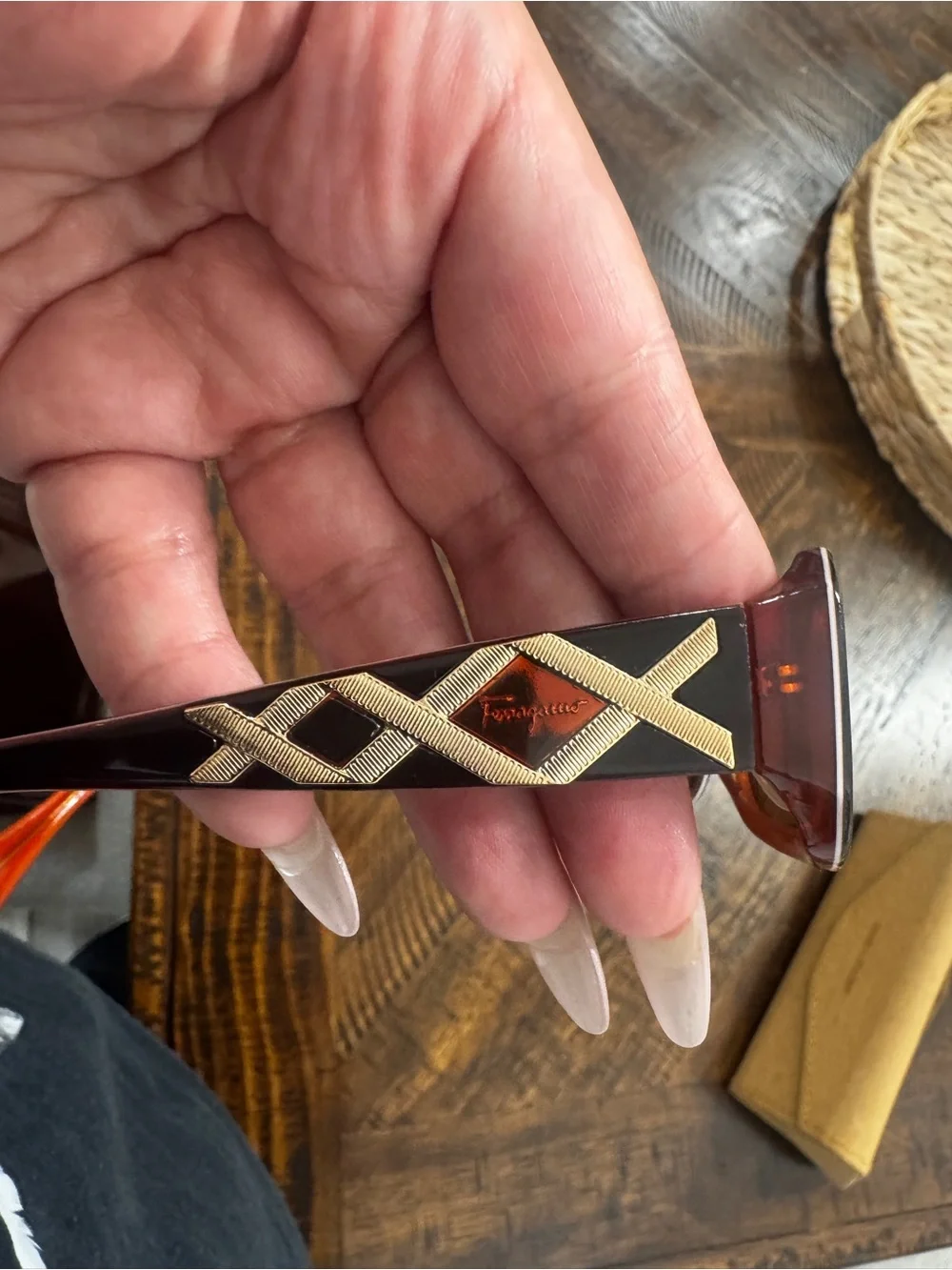 Salvatore Ferragamo Brown Sunglasses with Orange Temple Accents